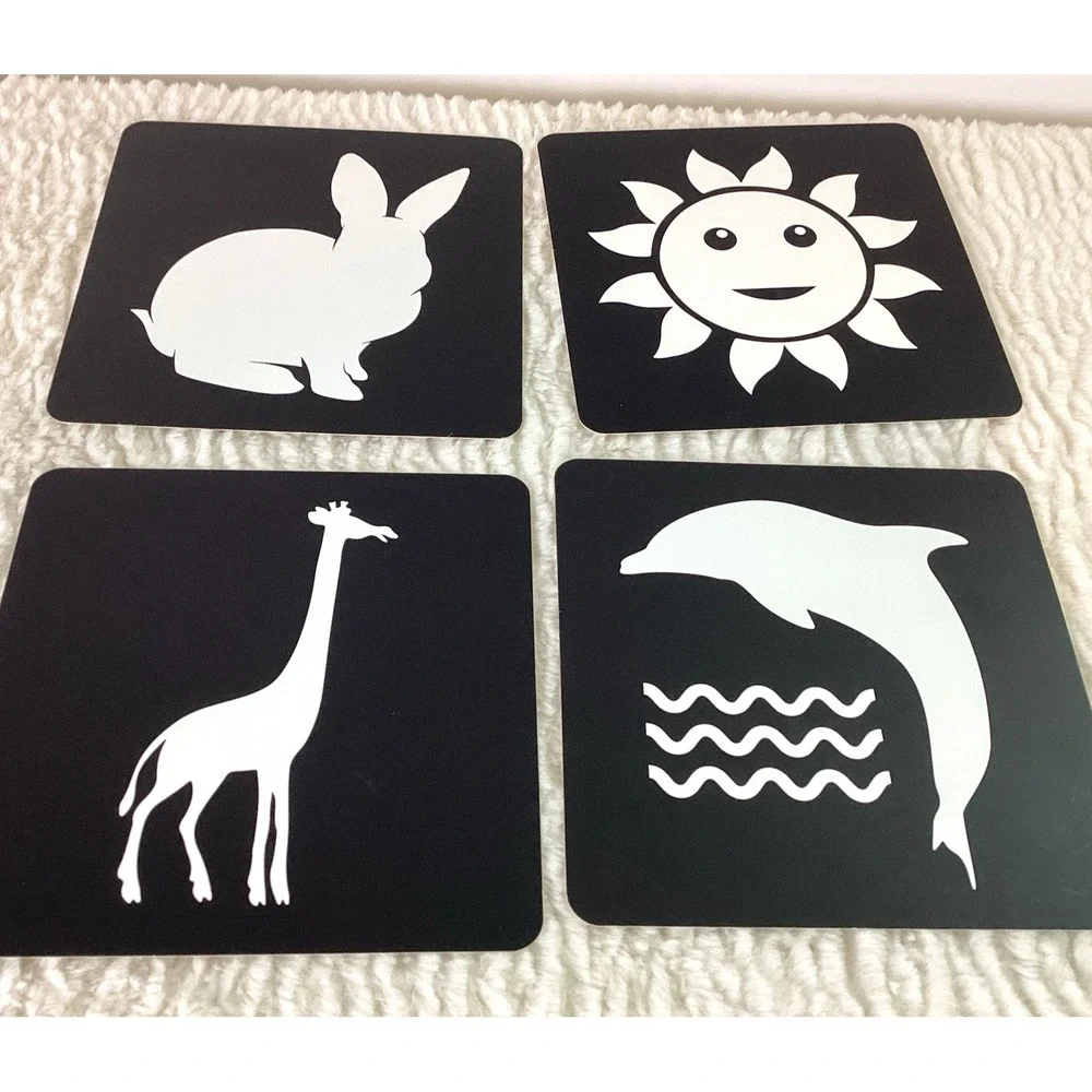 Lot of 6 High Contrast Black & White Baby Board Books Cards for Eye Development